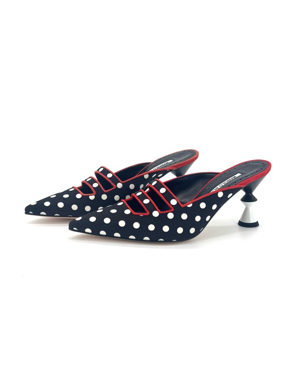 Manolo Blahnik Cciolo Polka Dot Pointed Toe Sculptural Heel Mule Pumps 36.5